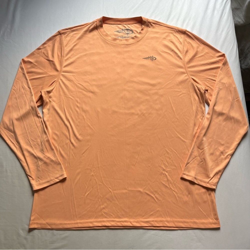 REEL LIFE orange‎ logo graphic long sleeve crew neck fishing tshirt